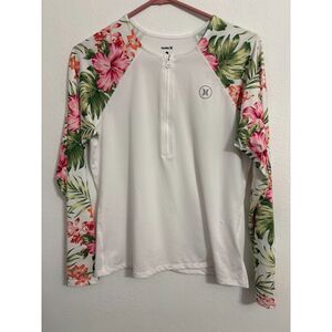 Hurley UPF 50+ Sunscreen White Floral Long Sleeve Womens Athletic Shirt Size M